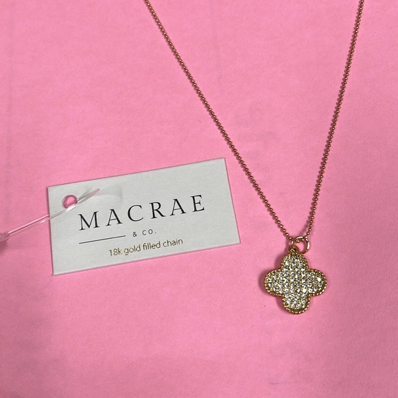 Pave CZ Clover Necklace 18K Gold Filled W/ 18” sparkle beaded chain - Picture 3 of 5